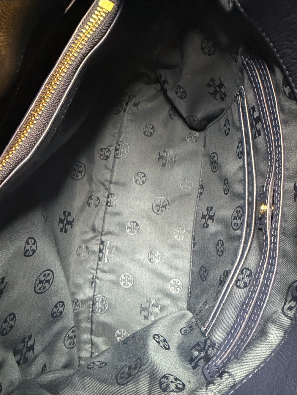 Tory Burch Quilted Tote with Gold Chain Handles in Navy Blue - Picture 7 of 7